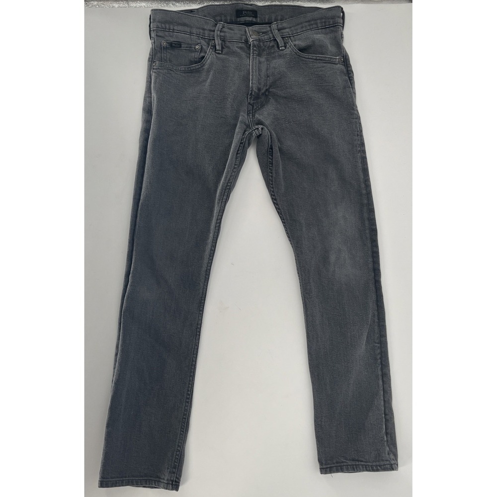 Polo Ralph Lauren Varick Slim Straight Jeans Men's 33x32 Gray Distressed Stretch